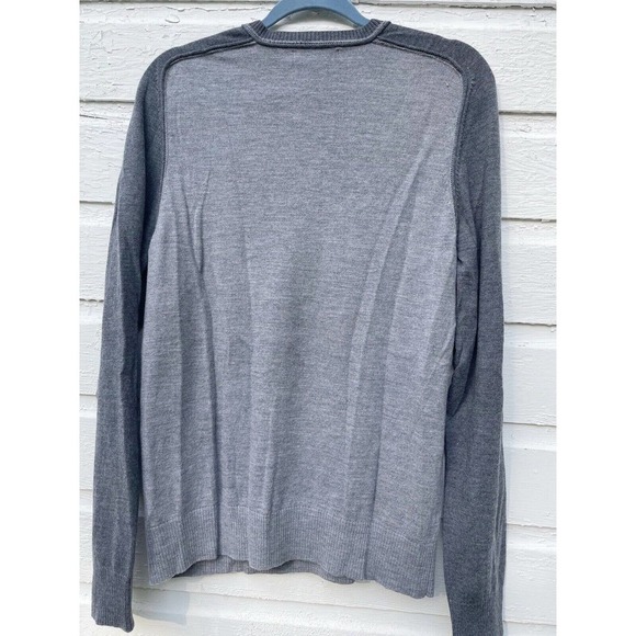 Banana Republic V-Neck Sweater Extra Fine Merino Wool Gray Two-Tone Pullover L - Picture 4 of 4